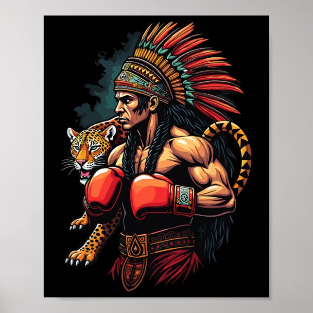 Poster Mexicano Boxando Guerreiro Inca com Espírito Jagua (Frente)