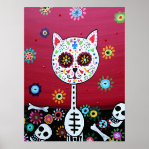 PÓSTER MEXICANO CAT DIÂMETRO DE LOS MUERTOS PINTURA