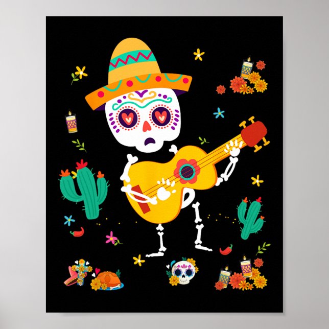 Poster Mexicano Dia De Los Muertos Skeletons Crianças Dan (Frente)