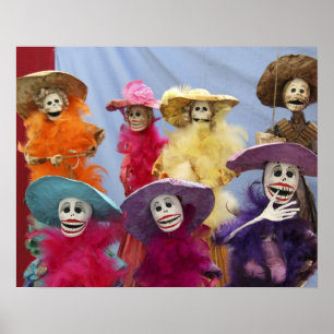 Poster México. Catrinas Esqueletais, figuras celebrando