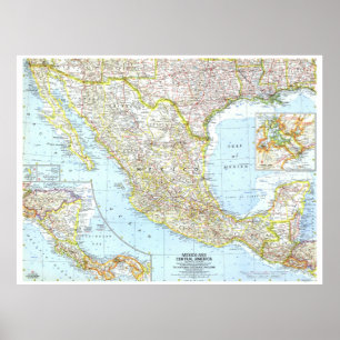 Poster "México e América Central: 1961 MAPA detalhado..