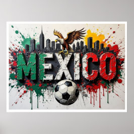 Poster Mexico Football Citiscape Oil Painting Style Art