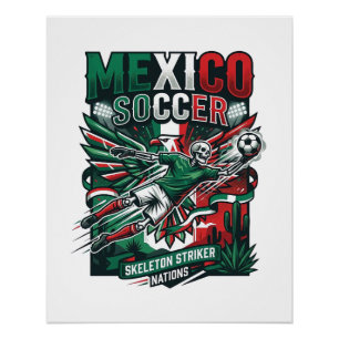 Póster México Futebol Esqueleto Atacante Nações Premium S