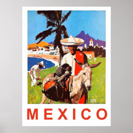 Poster México, homem mexicano com burro pela costa