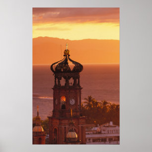 Póster México, Jalisco, Puerto Vallarta. Torre da igreja