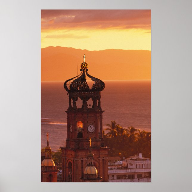 Póster México, Jalisco, Puerto Vallarta. Torre da igreja (Frente)