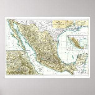 Poster "México: Mapa 1916 detalhado…