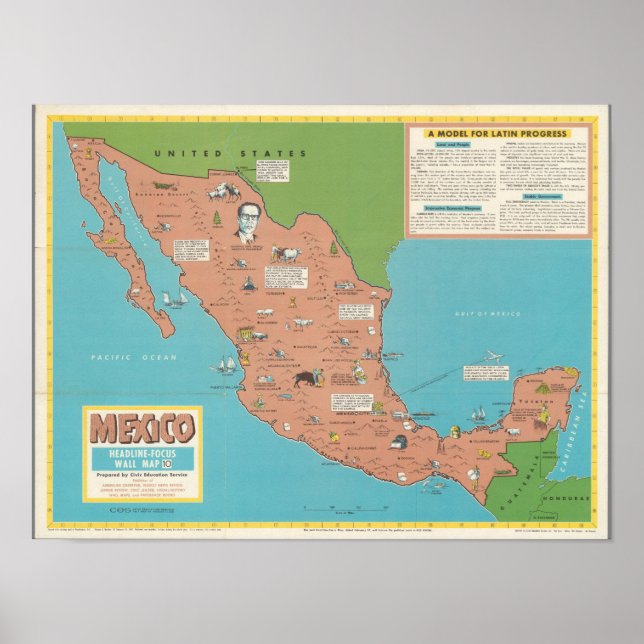Poster México - Mapa do Muro em Foco (Frente)