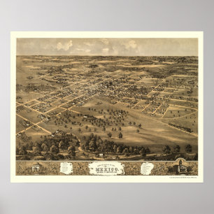 Póster México, mapa panorâmico do MO - 1869