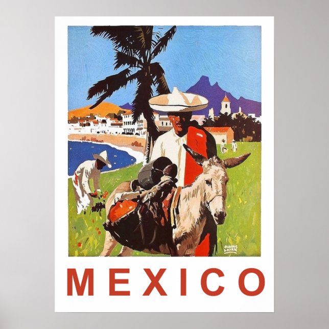 Poster México, mexicano com burro na costa (Frente)