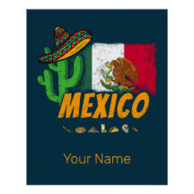 México Vintage Cactus Com Bandeira Sombrero Souven