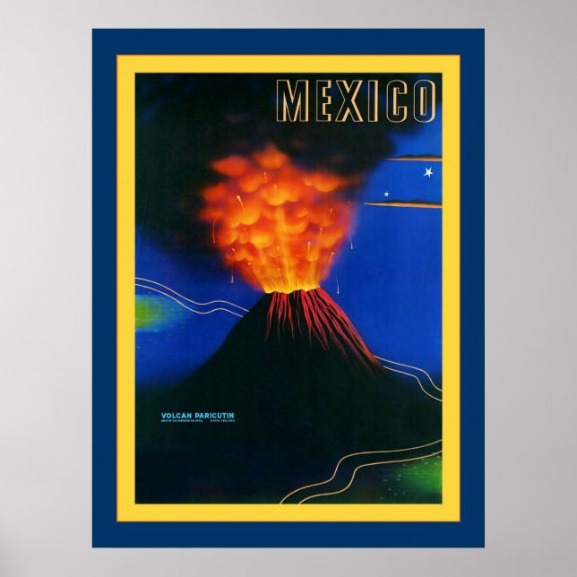 Póster México ~ Volcan Paricutz ~ Viagens vintage (Frente)