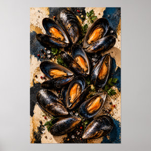 Poster Mexilhões Frescos com Ervas – Arte de Mariscos Rús