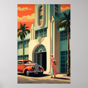 Poster Miami Beach Deco Hotel frente airpush art