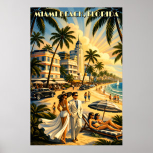 Poster Miami Beach, Flórida Arte Retro Colorido Turismo