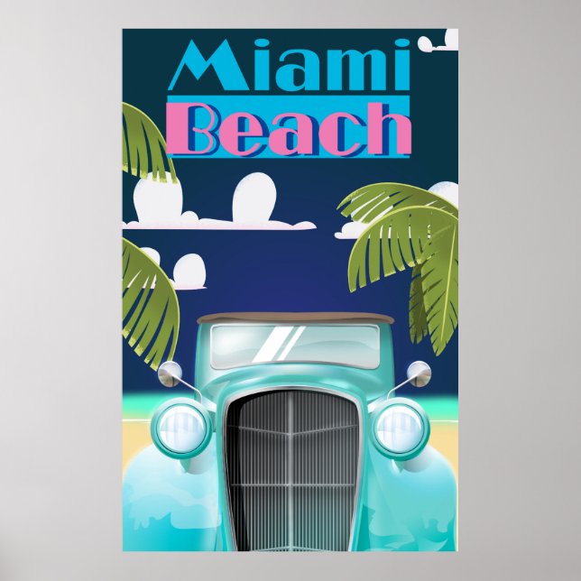 Póster Miami Beach, Flórida, EUA, viagens vintage (Frente)