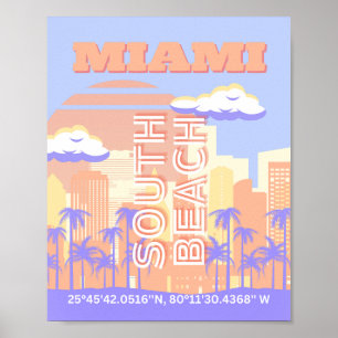 Poster Miami Beach, Miami Viagem Art, Preppy Room, Pastel