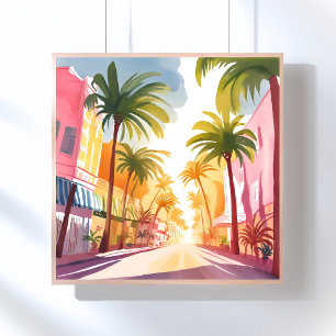 Poster Miami Beach   Pintura em Aquarela Colorida e Vibra
