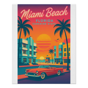 Póster Miami Beach Retro – Art Deco Flórida