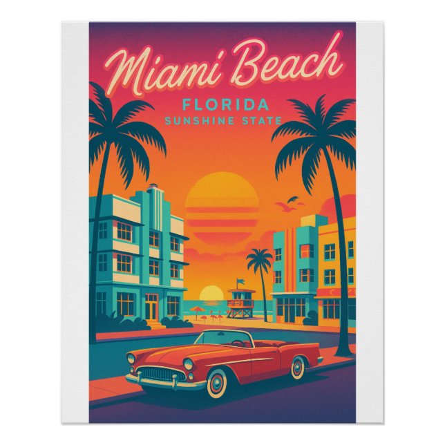 Póster Miami Beach Retro – Art Deco Flórida (Frente)