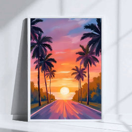 Poster Miami Beach Sunset Palm Tree Tropical