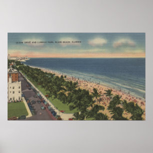Póster Miami, FL - Ocean Drive e Lummus Park