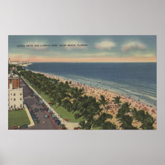 Póster Miami, FL - Ocean Drive e Lummus Park (Frente)