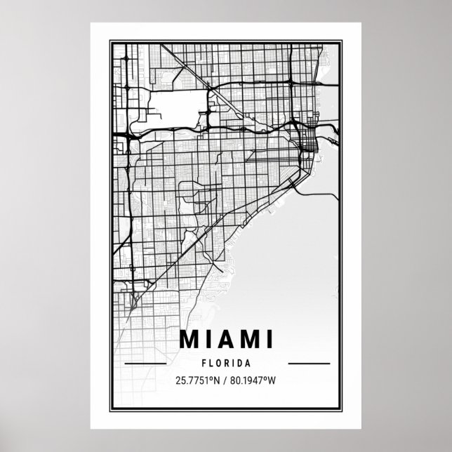 Poster Miami Florida EUA Cities Viagem City Map Modern Si (Frente)