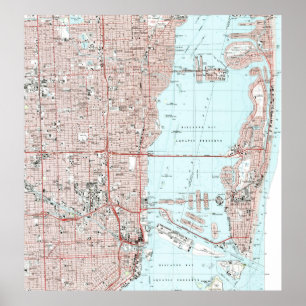 Póster Miami Florida Mapa (1988)