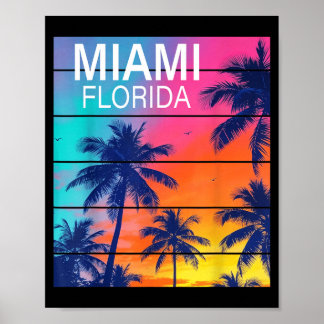 Poster Miami Flórida Praia Pôr do Sol Vintage Férias de V
