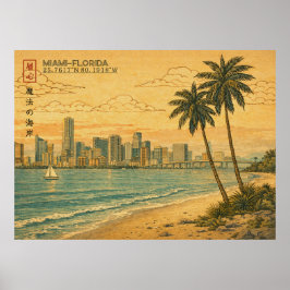 Poster Miami Florida Skyline in Japanese Ukiyo-e