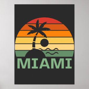 Poster Miami Florida Vintage Palm Trees Summer Beach