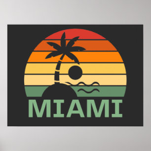 Poster Miami Florida Vintage Palm Trees Summer Beach