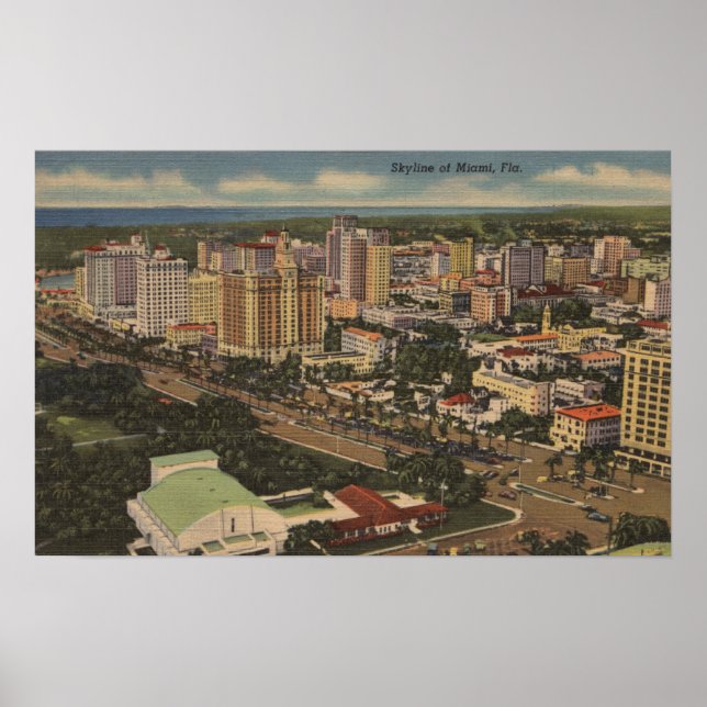 Poster Miami, Flórida - Vista aérea do Centro (Frente)
