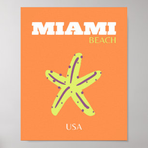 Poster Miami, Miami Beach, Florida, Preppy, Orange