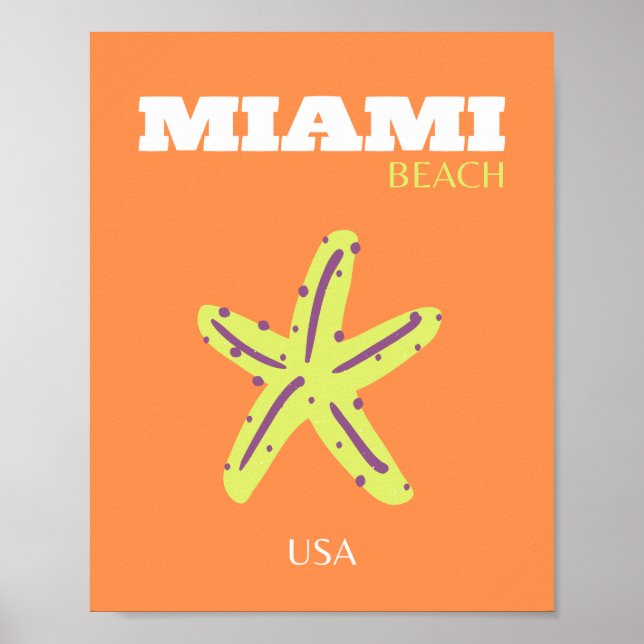 Poster Miami, Miami Beach, Florida, Preppy, Orange (Frente)