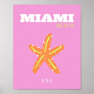 Poster Miami, Miami Beach, Florida, Preppy, Pink, Orange