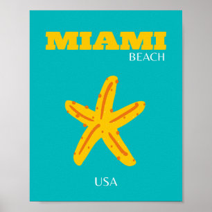 Poster Miami, Miami Beach, Preppy Room, Viagem Art, Retro