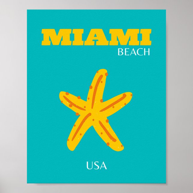 Poster Miami, Miami Beach, Preppy Room, Viagem Art, Retro (Frente)