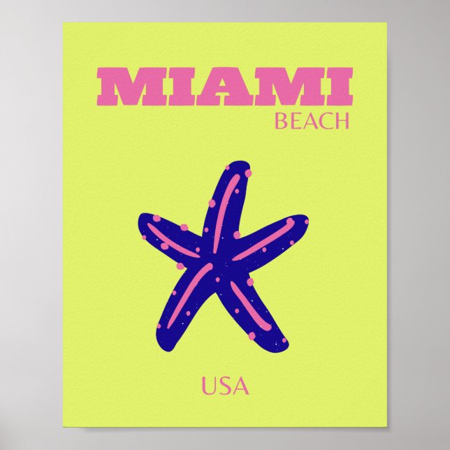 Poster Miami, Miami Beach, Viagem Art, Preppy (Frente)