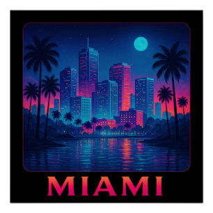 Póster Miami Moonrise - Linha do Céu Neon