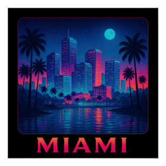 Póster Miami Moonrise - Linha do Céu Neon