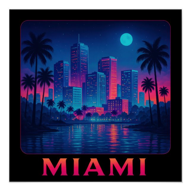 Póster Miami Moonrise - Linha do Céu Neon (Frente)