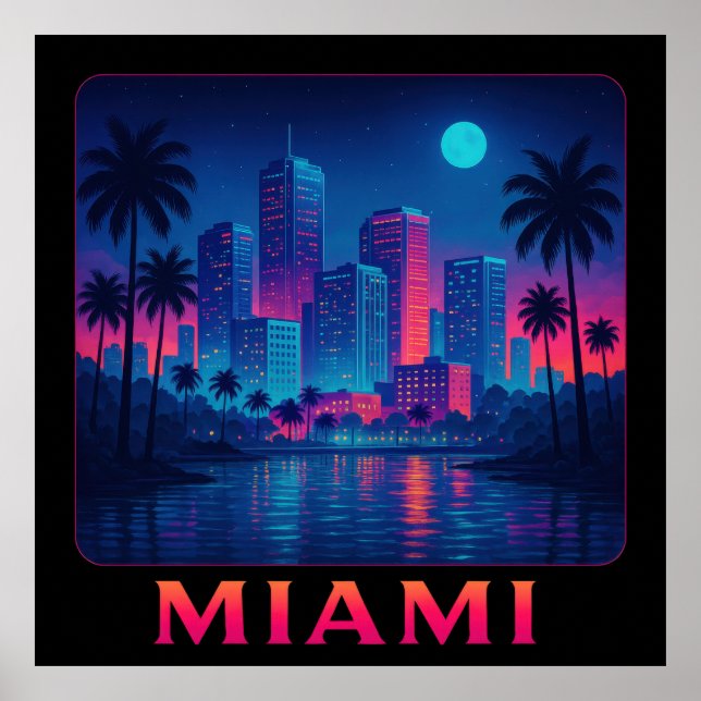 Poster Miami Moonrise - Neon Skyline (Frente)
