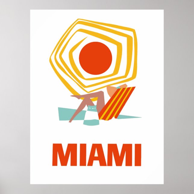 Poster Miami, mulher tomando sol sob o sol (Frente)