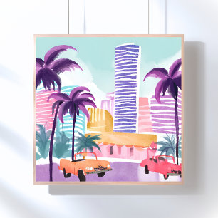 Poster Miami Pastéis Pintura em Aquarela Desgrenhada