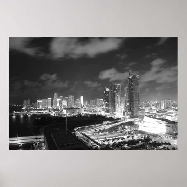 Poster Miami por noite em preto e branco (Frente)