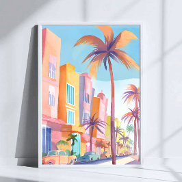 Poster Miami Road | Rua Colorida Aquarela