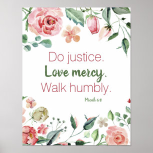 Poster Micah 6:8 Rosa e Creme Floral Watercolor