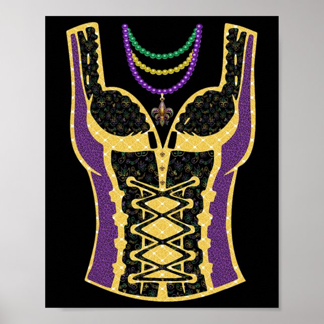 Poster Miçangas De Máscara De Roupa De Mardi Gras Engraça (Frente)